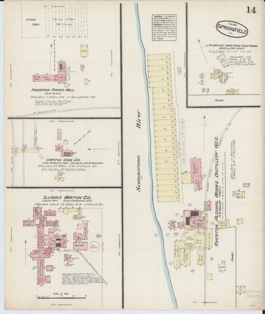 Sanborn Fire Insurance Map from Springfield, Sangamon County, Illinois (1884), Sheet #0014 - Historic Sanborn Fire Insurance Map Print, vintage old map wall art, antique decor, genealogy gift, Illinois Illinois map