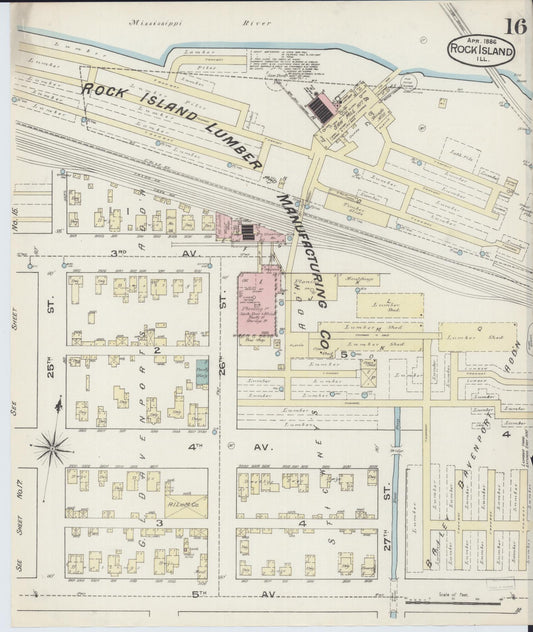 Sanborn Fire Insurance Map from Rock Island, Rock Island County, Illinois (1886), Sheet #0016 - Historic Sanborn Fire Insurance Map Print, vintage old map wall art, antique decor, genealogy gift, Illinois Illinois map