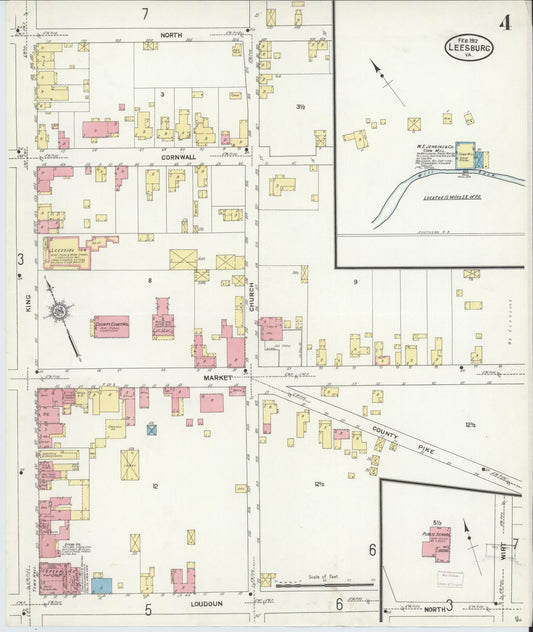 Sanborn Fire Insurance Map from Leesburg, Loudoun County, Virginia (1912), Sheet #0004 - Historic Sanborn Fire Insurance Map Print, vintage old map wall art, antique decor, genealogy gift, Virginia Virginia map