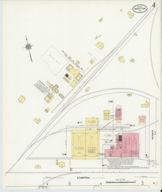 Sanborn Fire Insurance Map from Maxton, Robeson County, North Carolina (1911), Sheet #0004 - Historic Sanborn Fire Insurance Map Print, vintage old map wall art, antique decor, genealogy gift, North Carolina North Carolina map