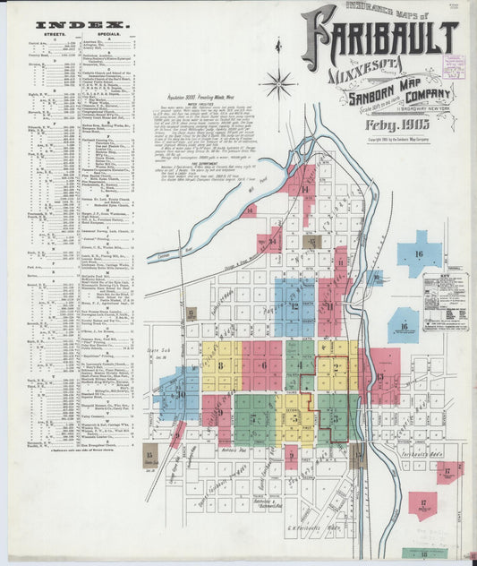 Sanborn Fire Insurance Map from Faribault, Rice County, Minnesota (1905), Sheet #0001 - Historic Sanborn Fire Insurance Map Print, vintage old map wall art, antique decor, genealogy gift, Minnesota Minnesota map