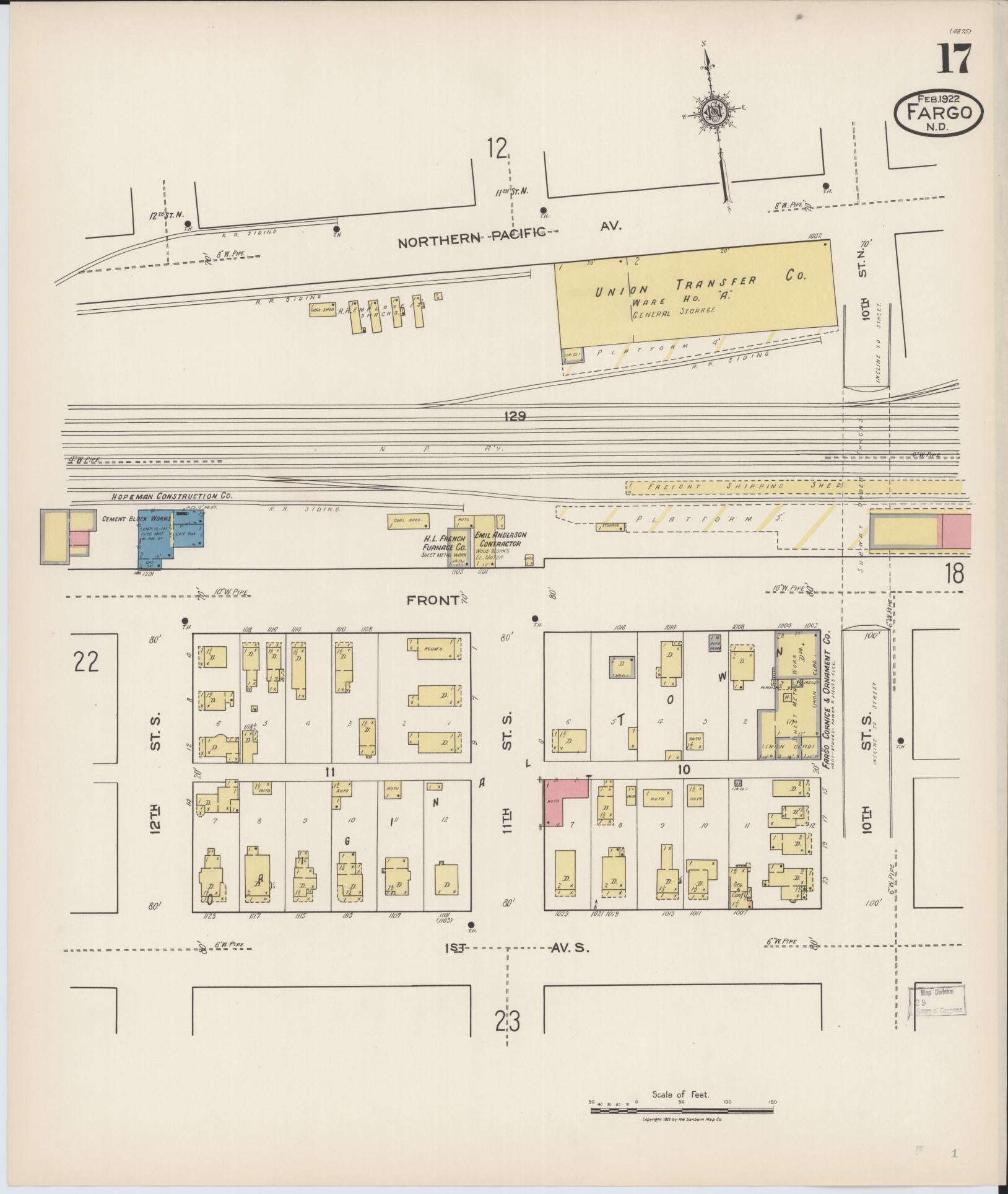 Sanborn Fire Insurance Map from Fargo, Cass County, North Dakota (1922), Sheet #0017 - Historic Sanborn Fire Insurance Map Print, vintage old map wall art, antique decor, genealogy gift, North Dakota North Dakota map