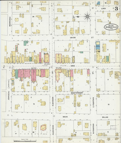 Sanborn Fire Insurance Map from Dodgeville, Iowa County, Wisconsin (1905), Sheet #0003 - Complete Map Set gallery image, historic Sanborn map, vintage wall art, Wisconsin Wisconsin
