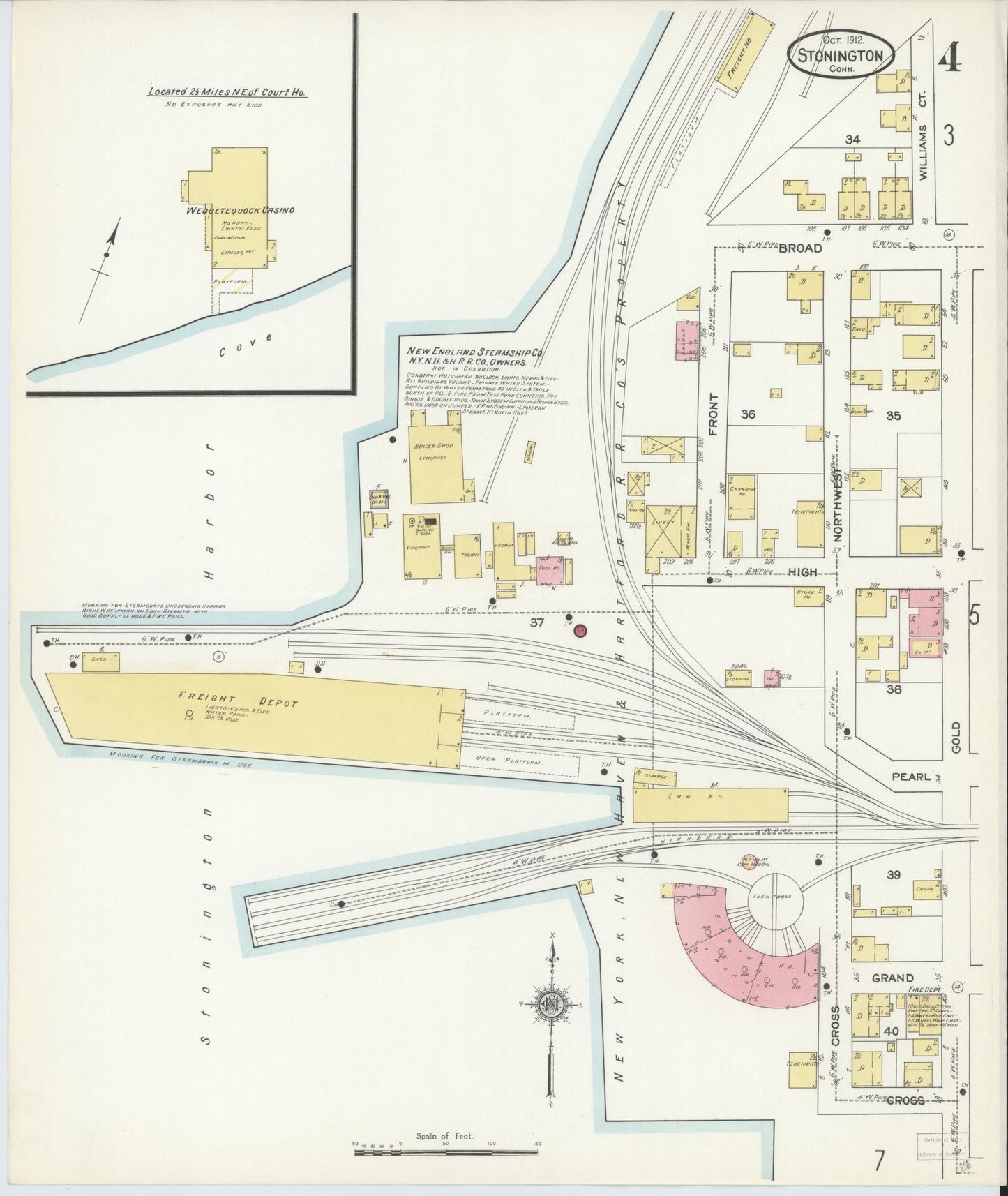 Sanborn Fire Insurance Map from Stonington, New London County, Connecticut (1912), Sheet #0004 - Complete Map Set gallery image, historic Sanborn map, vintage wall art, Connecticut Connecticut