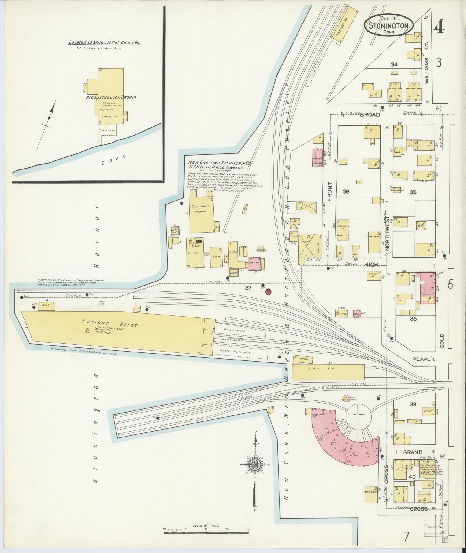 Sanborn Fire Insurance Map from Stonington, New London County, Connecticut (1912), Sheet #0004 - Complete Map Set gallery image, historic Sanborn map, vintage wall art, Connecticut Connecticut