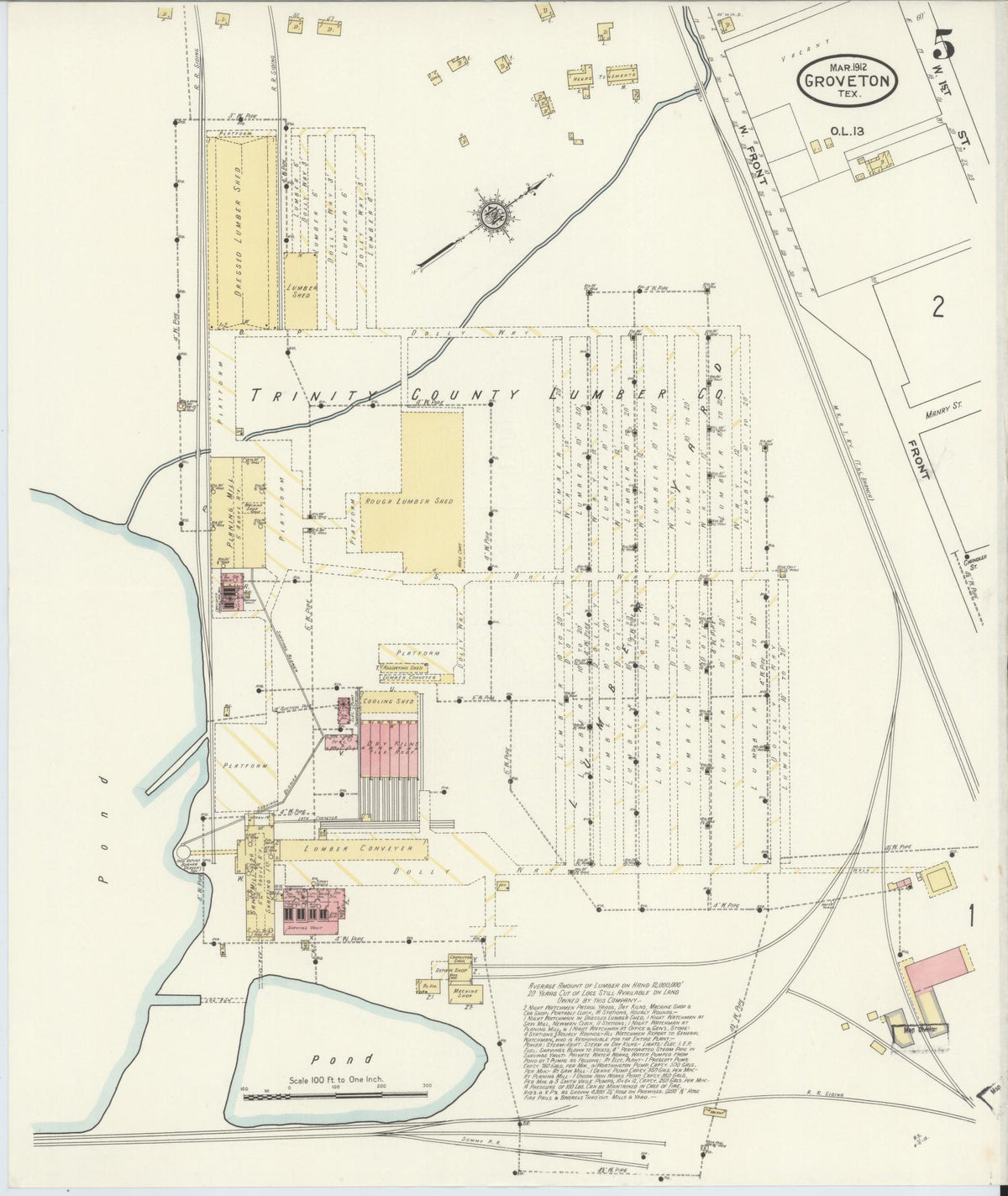 Sanborn Fire Insurance Map from Groveton, Trinity County, Texas (1912), Sheet #0005 - Historic Sanborn Fire Insurance Map Print, vintage old map wall art, antique decor, genealogy gift, Texas Texas map