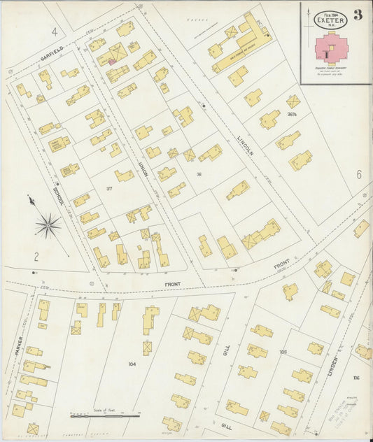 Sanborn Fire Insurance Map from Exeter, Rockingham  County, New Hampshire (1904), Sheet #0003 - Historic Sanborn Fire Insurance Map Print, vintage old map wall art, antique decor, genealogy gift, New Hampshire New Hampshire map