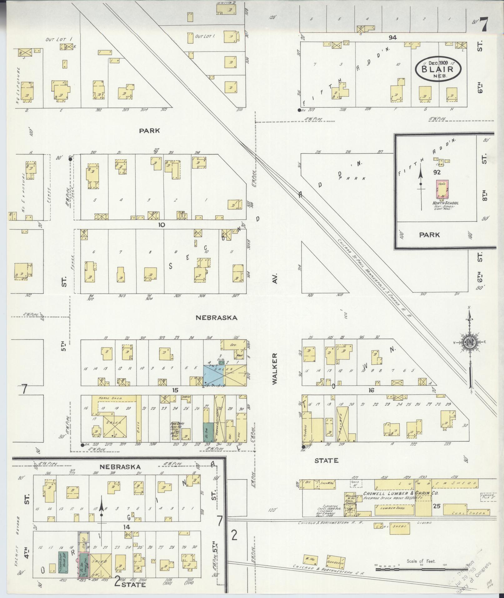 Sanborn Fire Insurance Map from Blair, Washington County, Nebraska (1909), Sheet #0007 - Complete Map Set gallery image, historic Sanborn map, vintage wall art, Nebraska Nebraska