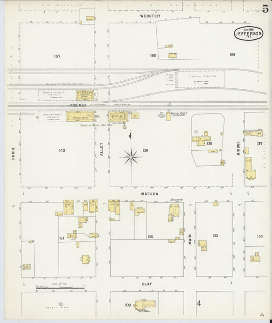 Sanborn Fire Insurance Map from Jefferson, Marion County, Texas (1896), Sheet #0005 - Historic Sanborn Fire Insurance Map Print, vintage old map wall art, antique decor, genealogy gift, Texas Texas map