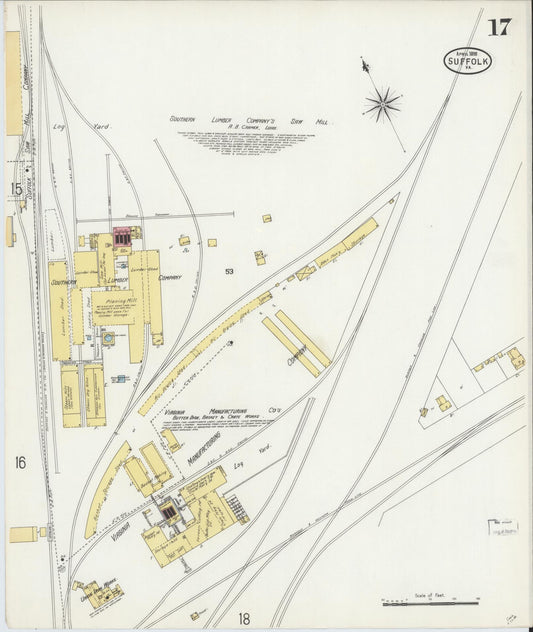 Sanborn Fire Insurance Map from Suffolk, Independent Cities, Virginia (1898), Sheet #0017 - Historic Sanborn Fire Insurance Map Print, vintage old map wall art, antique decor, genealogy gift, Virginia Virginia map