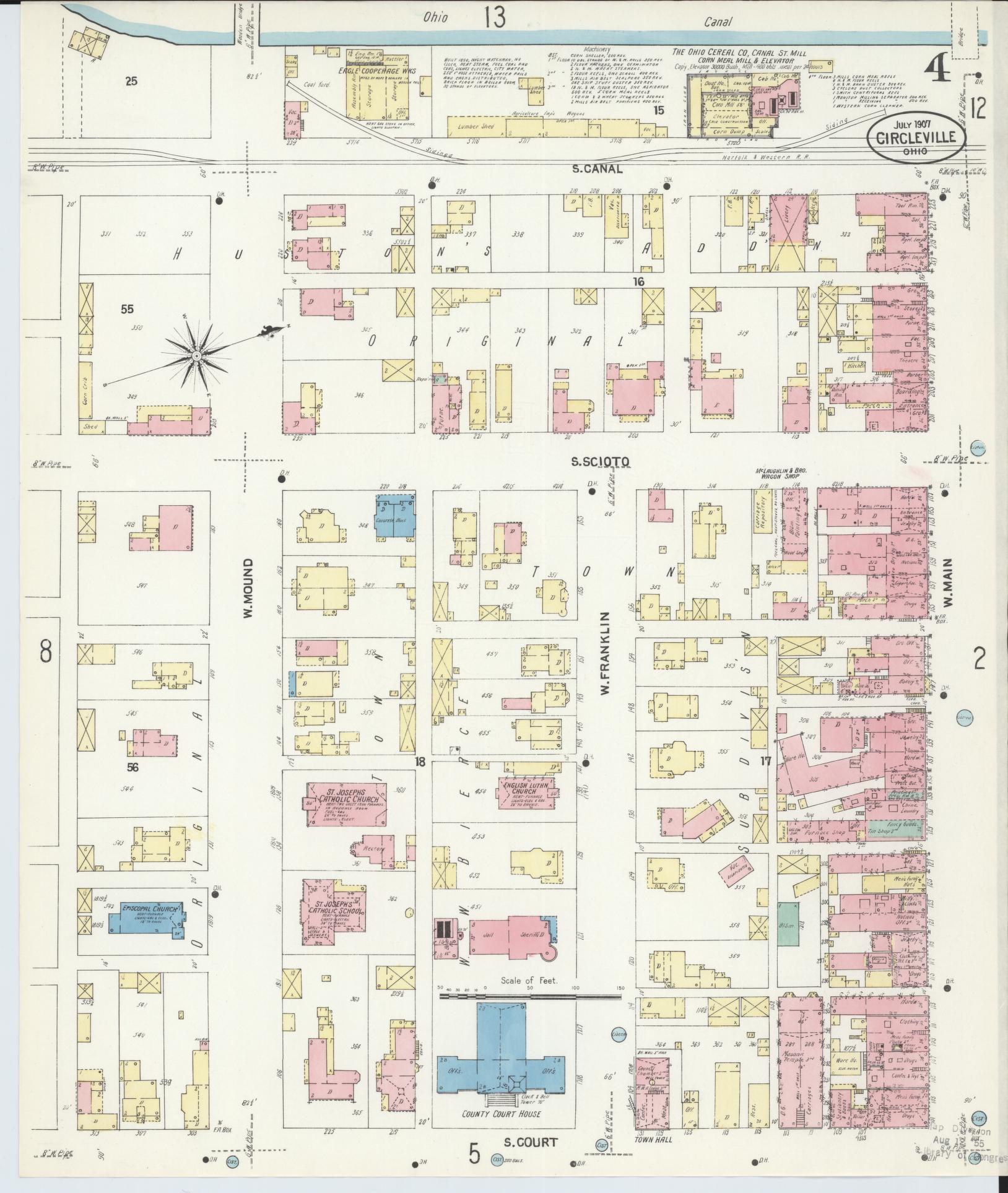 Sanborn Fire Insurance Map from Circleville, Pickaway County, Ohio (1907), Sheet #0004 - Historic Sanborn Fire Insurance Map Print, vintage old map wall art, antique decor, genealogy gift, Ohio Ohio map