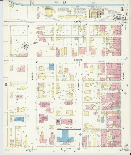 Sanborn Fire Insurance Map from Circleville, Pickaway County, Ohio (1907), Sheet #0004 - Historic Sanborn Fire Insurance Map Print, vintage old map wall art, antique decor, genealogy gift, Ohio Ohio map
