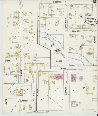 Sanborn Fire Insurance Map from Chippewa Falls, Chippewa County, Wisconsin (1890), Sheet #0012 - Complete Map Set gallery image, historic Sanborn map, vintage wall art, Wisconsin Wisconsin