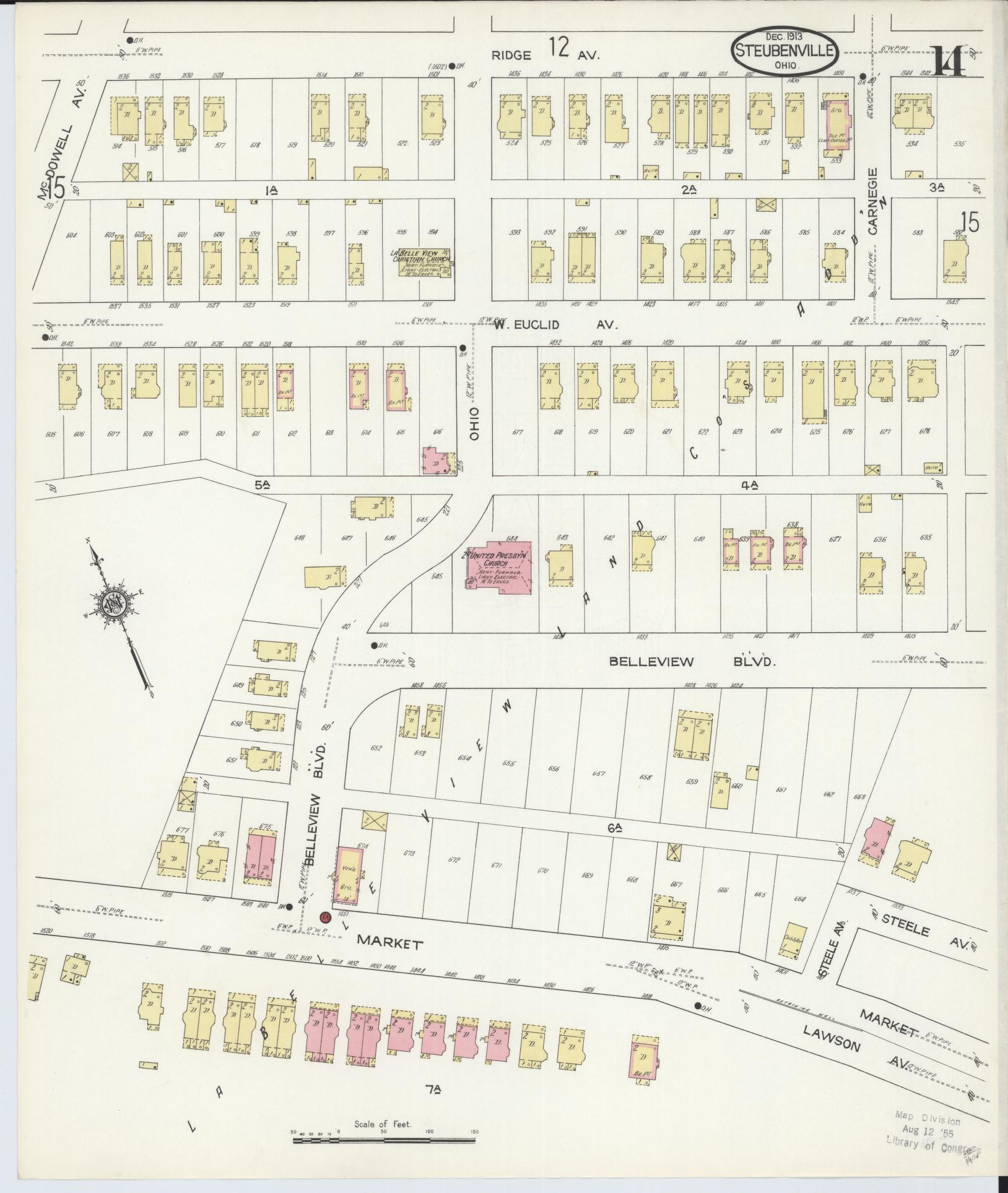 Sanborn Fire Insurance Map from Steubenville, Jefferson County, Ohio (1913), Sheet #0014 - Complete Map Set gallery image, historic Sanborn map, vintage wall art, Ohio Ohio