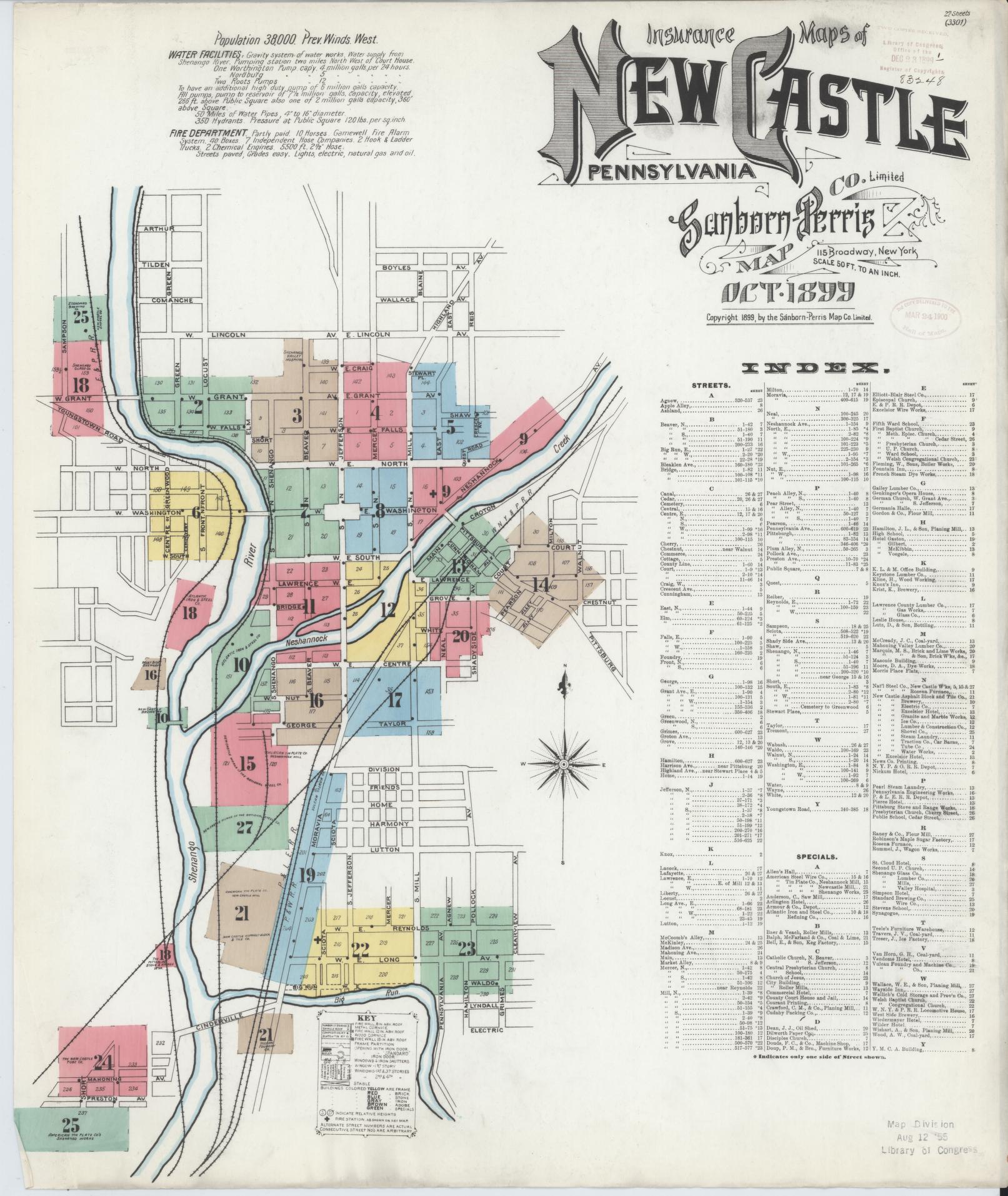 Sanborn Fire Insurance Map from New Castle, Lawrence County, Pennsylvania (1899), Sheet #0001 - Complete Map Set gallery image, historic Sanborn map, vintage wall art, Pennsylvania Pennsylvania