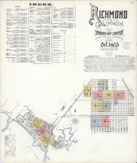 Sanborn Fire Insurance Map from Richmond, Contra Costa County, California (1905), Sheet #0001 - Complete Map Set gallery image, historic Sanborn map, vintage wall art, California California