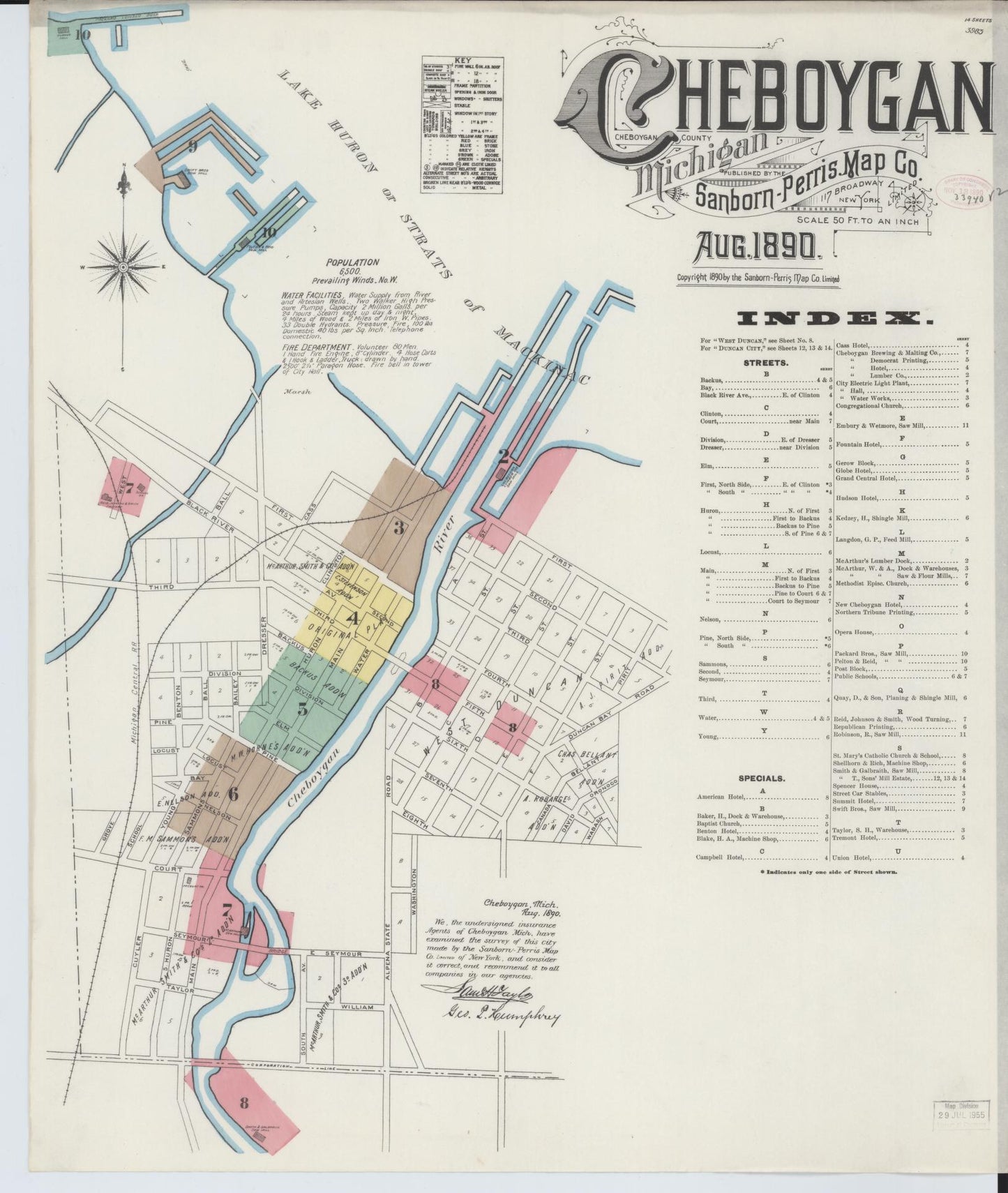 Sanborn Fire Insurance Map from Cheboygan, Cheboygan County, Michigan (1890), Sheet #0001 - Complete Map Set gallery image, historic Sanborn map, vintage wall art, Michigan Michigan