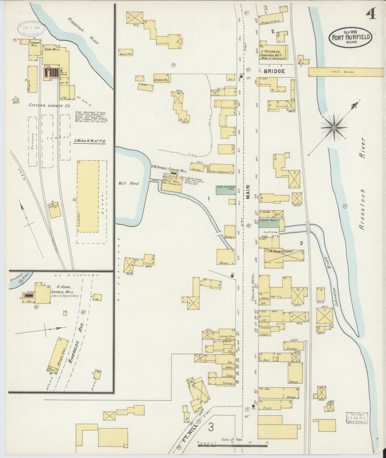 Sanborn Fire Insurance Map from Fort Fairfield, Aroostook County, Maine (1898), Sheet #0004 - Complete Map Set gallery image, historic Sanborn map, vintage wall art, Maine Maine