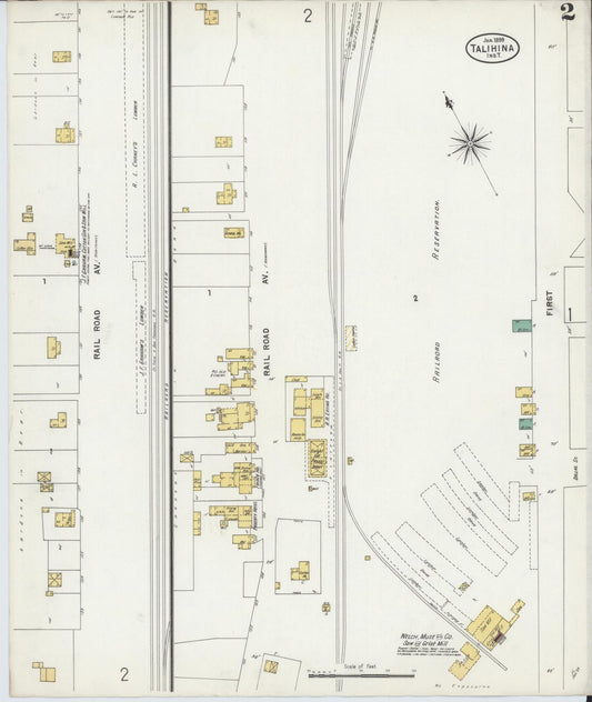 Sanborn Fire Insurance Map from Talihina, Le Flore County, Oklahoma (1899), Sheet #0002 - Historic Sanborn Fire Insurance Map Print, vintage old map wall art, antique decor, genealogy gift, Oklahoma Oklahoma map