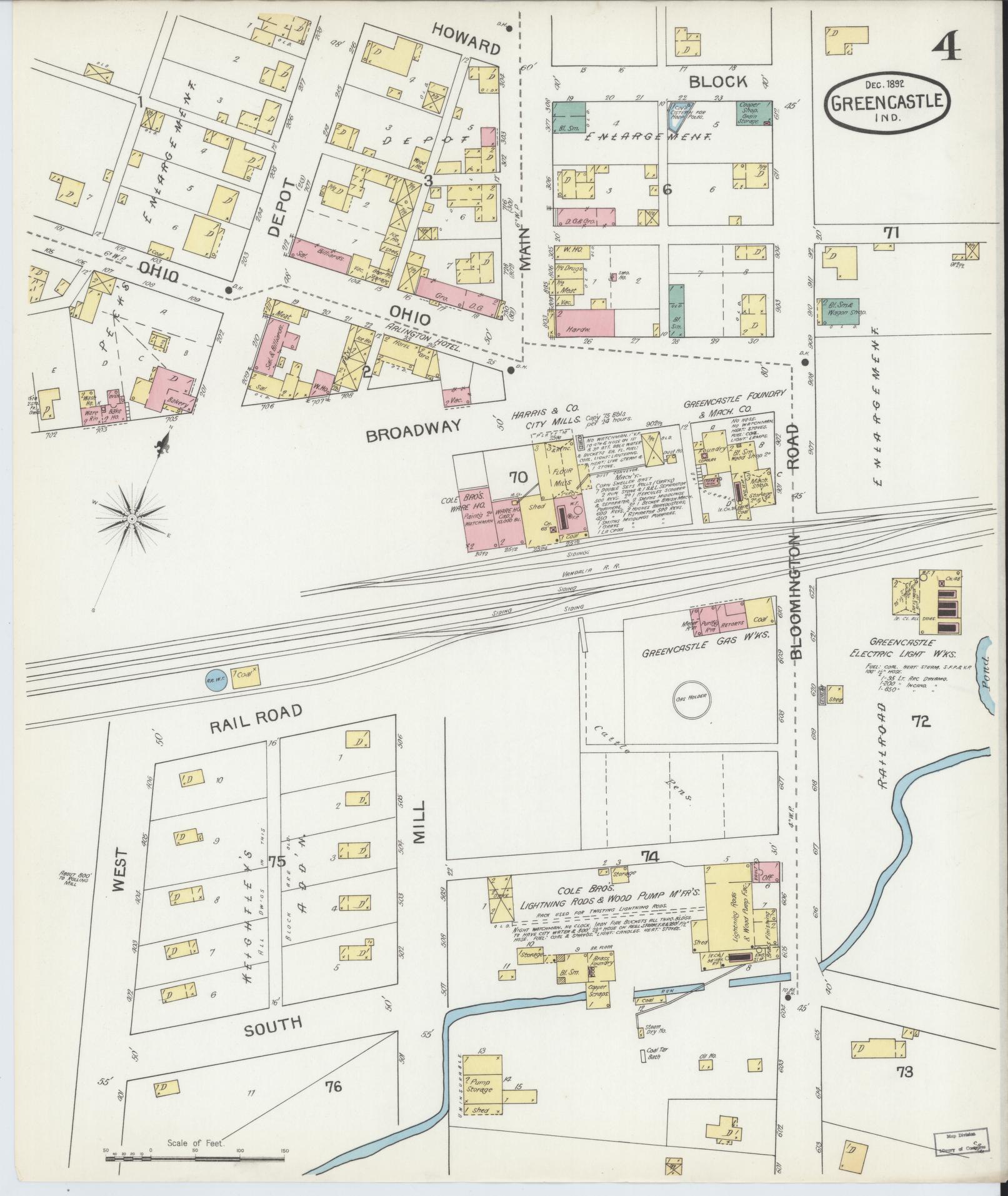 Sanborn Fire Insurance Map from Greencastle, Putnam County, Indiana (1892), Sheet #0004 - Complete Map Set gallery image, historic Sanborn map, vintage wall art, Indiana Indiana