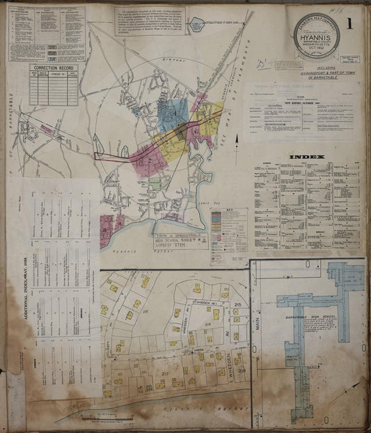 Sanborn Fire Insurance Map from Hyannis, Barnstable County, Massachusetts (1961), Sheet #0001 - Historic Sanborn Fire Insurance Map Print, vintage old map wall art, antique decor, genealogy gift, Massachusetts Massachusetts map