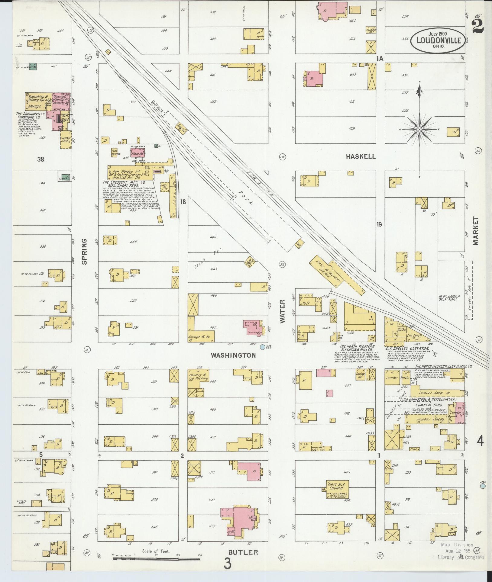 Sanborn Fire Insurance Map from Loudonville, Ashland County, Ohio (1900), Sheet #0002 - Historic Sanborn Fire Insurance Map Print, vintage old map wall art, antique decor, genealogy gift, Ohio Ohio map