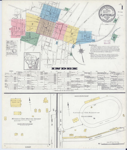 Sanborn Fire Insurance Map from Platteville, Grant County, Wisconsin (1915), Sheet #0001 - Historic Sanborn Fire Insurance Map Print, vintage old map wall art, antique decor, genealogy gift, Wisconsin Wisconsin map