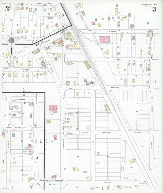 Sanborn Fire Insurance Map from Robertsdale, Baldwin County, Alabama (1947), Sheet #0003 - Historic Sanborn Fire Insurance Map Print, vintage old map wall art, antique decor, genealogy gift, Alabama Alabama map