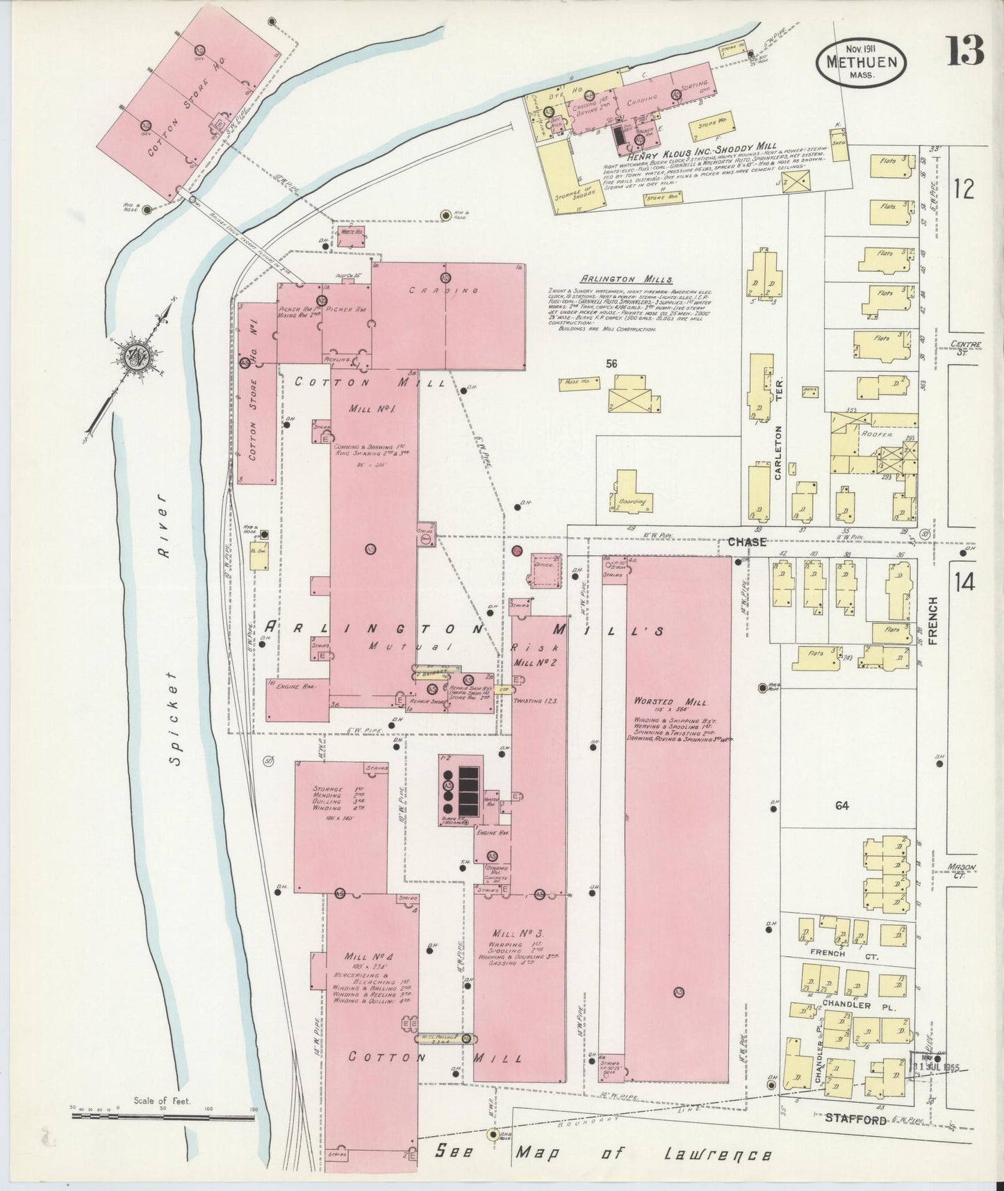 Sanborn Fire Insurance Map from Methuen, Essex County, Massachusetts (1911), Sheet #0013 - Complete Map Set gallery image, historic Sanborn map, vintage wall art, Massachusetts Massachusetts