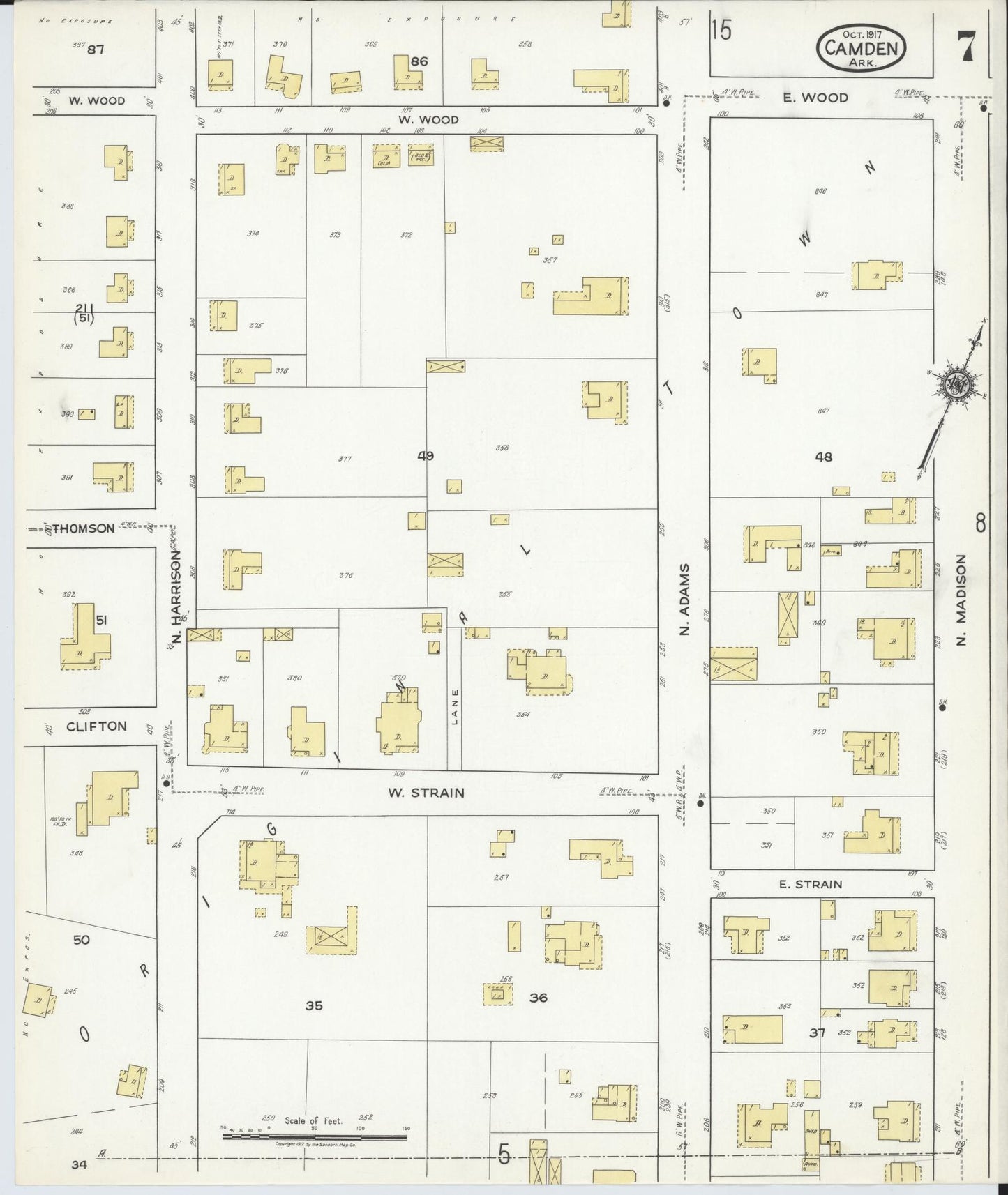 Sanborn Fire Insurance Map from Camden, Ouachita County, Arkansas (1917), Sheet #0007 - Historic Sanborn Fire Insurance Map Print, vintage old map wall art, antique decor, genealogy gift, Arkansas Arkansas map