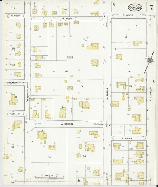 Sanborn Fire Insurance Map from Camden, Ouachita County, Arkansas (1917), Sheet #0007 - Historic Sanborn Fire Insurance Map Print, vintage old map wall art, antique decor, genealogy gift, Arkansas Arkansas map