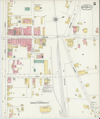 Sanborn Fire Insurance Map from Bedford, Independent Cities, Virginia (1907), Sheet #0002 - Complete Map Set gallery image, historic Sanborn map, vintage wall art, Virginia Virginia