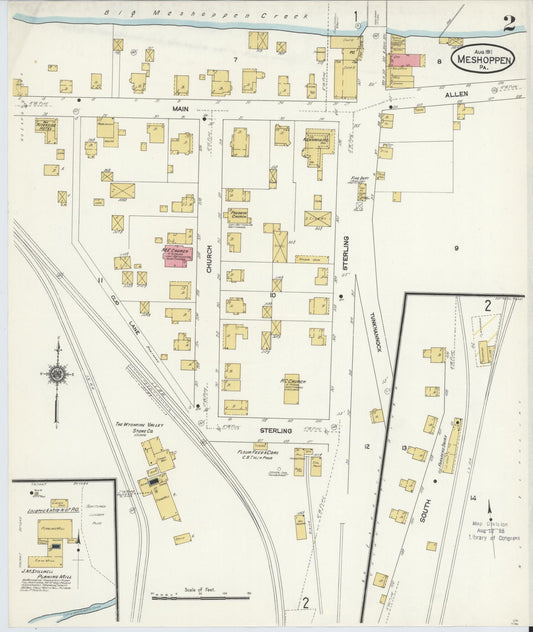 Sanborn Fire Insurance Map from Meshoppen, Wyoming County, Pennsylvania (1911), Sheet #0002 - Historic Sanborn Fire Insurance Map Print, vintage old map wall art, antique decor, genealogy gift, Pennsylvania Pennsylvania map