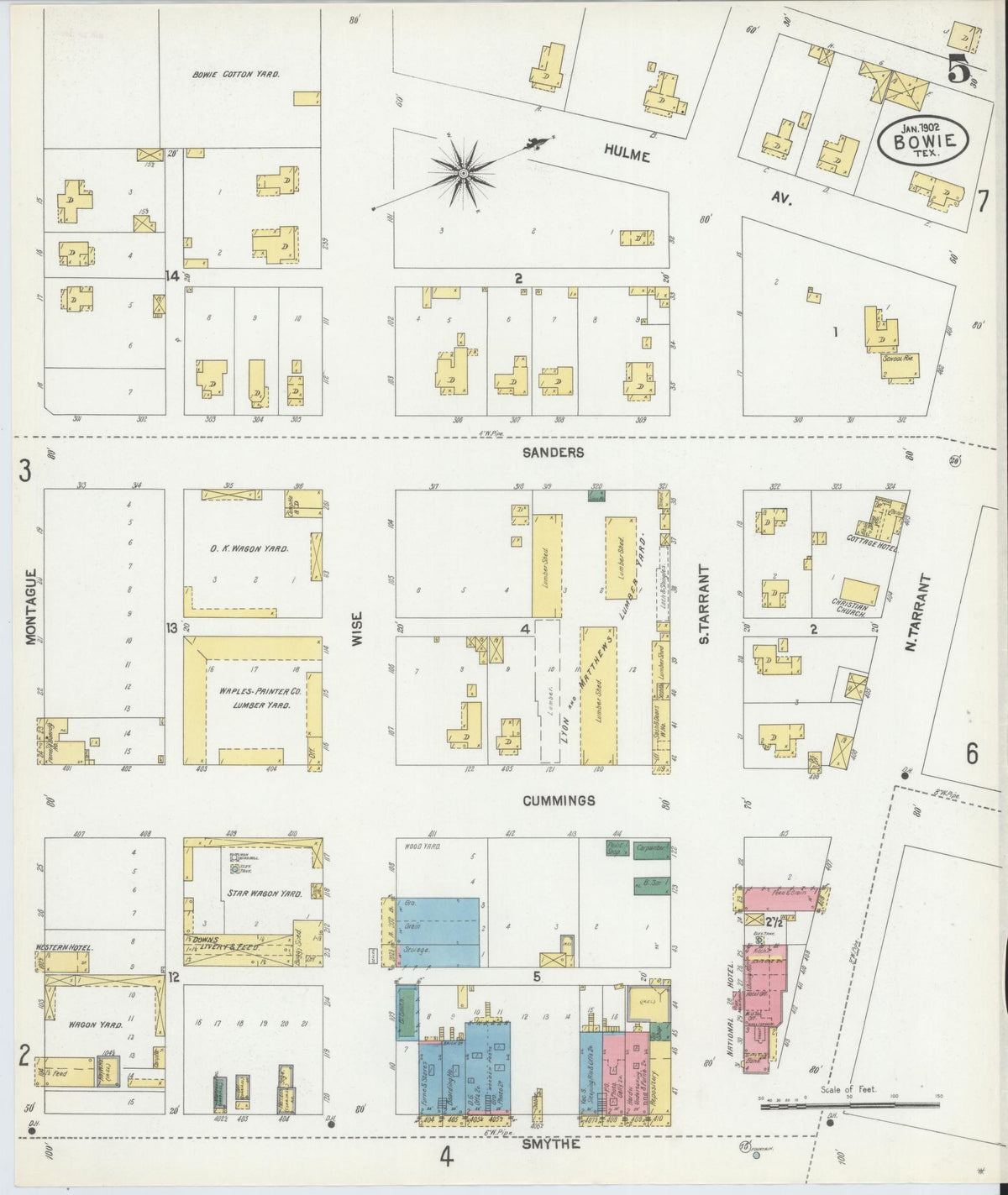 Sanborn Fire Insurance Map from Bowie, Montague County, Texas (1902), Sheet #0005 - Complete Map Set gallery image, historic Sanborn map, vintage wall art, Texas Texas