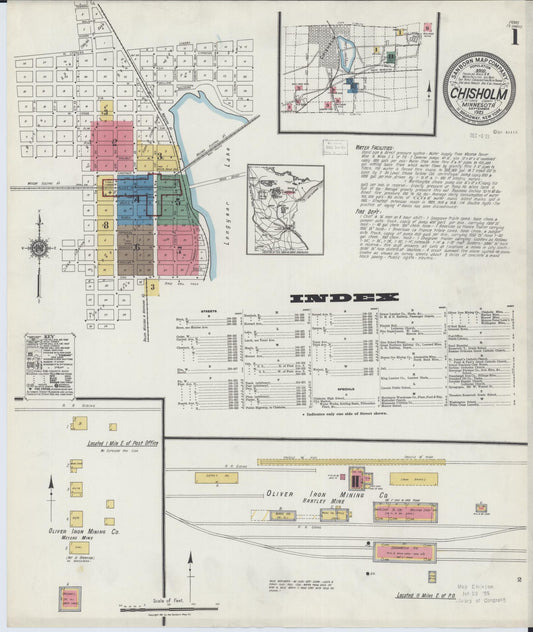 Sanborn Fire Insurance Map from Chisholm, Saint Louis County, Minnesota (1921), Sheet #0001 - Historic Sanborn Fire Insurance Map Print, vintage old map wall art, antique decor, genealogy gift, Minnesota Minnesota map