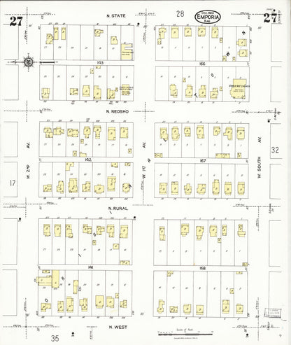 Sanborn Fire Insurance Map from Emporia, Lyon County, Kansas (1923), Sheet #0027 - Complete Map Set gallery image, historic Sanborn map, vintage wall art, Kansas Kansas