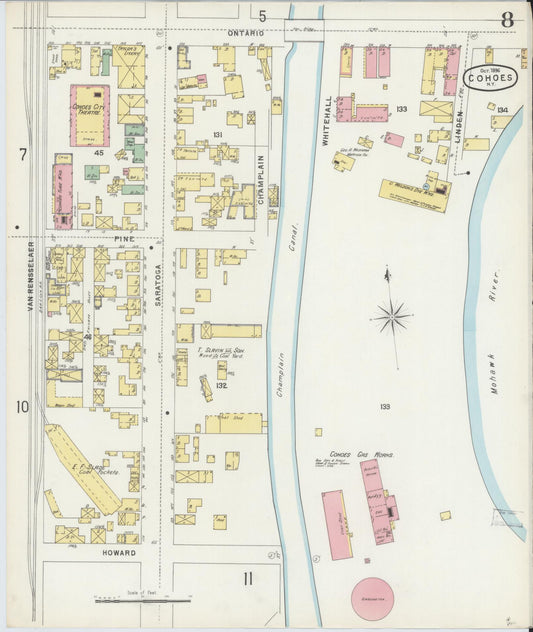 Sanborn Fire Insurance Map from Cohoes, Albany County, New York (1896), Sheet #0008 - Historic Sanborn Fire Insurance Map Print, vintage old map wall art, antique decor, genealogy gift, New York New York map