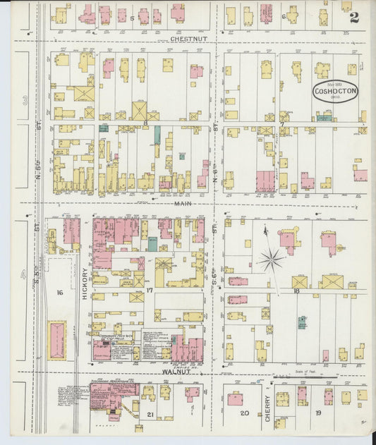 Sanborn Fire Insurance Map from Coshocton, Coshocton County, Ohio (1893), Sheet #0002 - Historic Sanborn Fire Insurance Map Print, vintage old map wall art, antique decor, genealogy gift, Ohio Ohio map