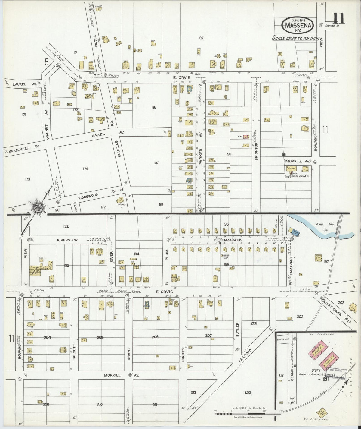 Sanborn Fire Insurance Map from Massena, St. Lawrence County, New York (1918), Sheet #0011 - Complete Map Set gallery image, historic Sanborn map, vintage wall art, New York New York