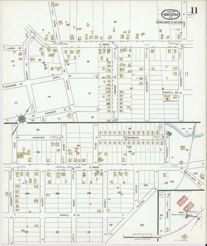 Sanborn Fire Insurance Map from Massena, St. Lawrence County, New York (1918), Sheet #0011 - Complete Map Set gallery image, historic Sanborn map, vintage wall art, New York New York
