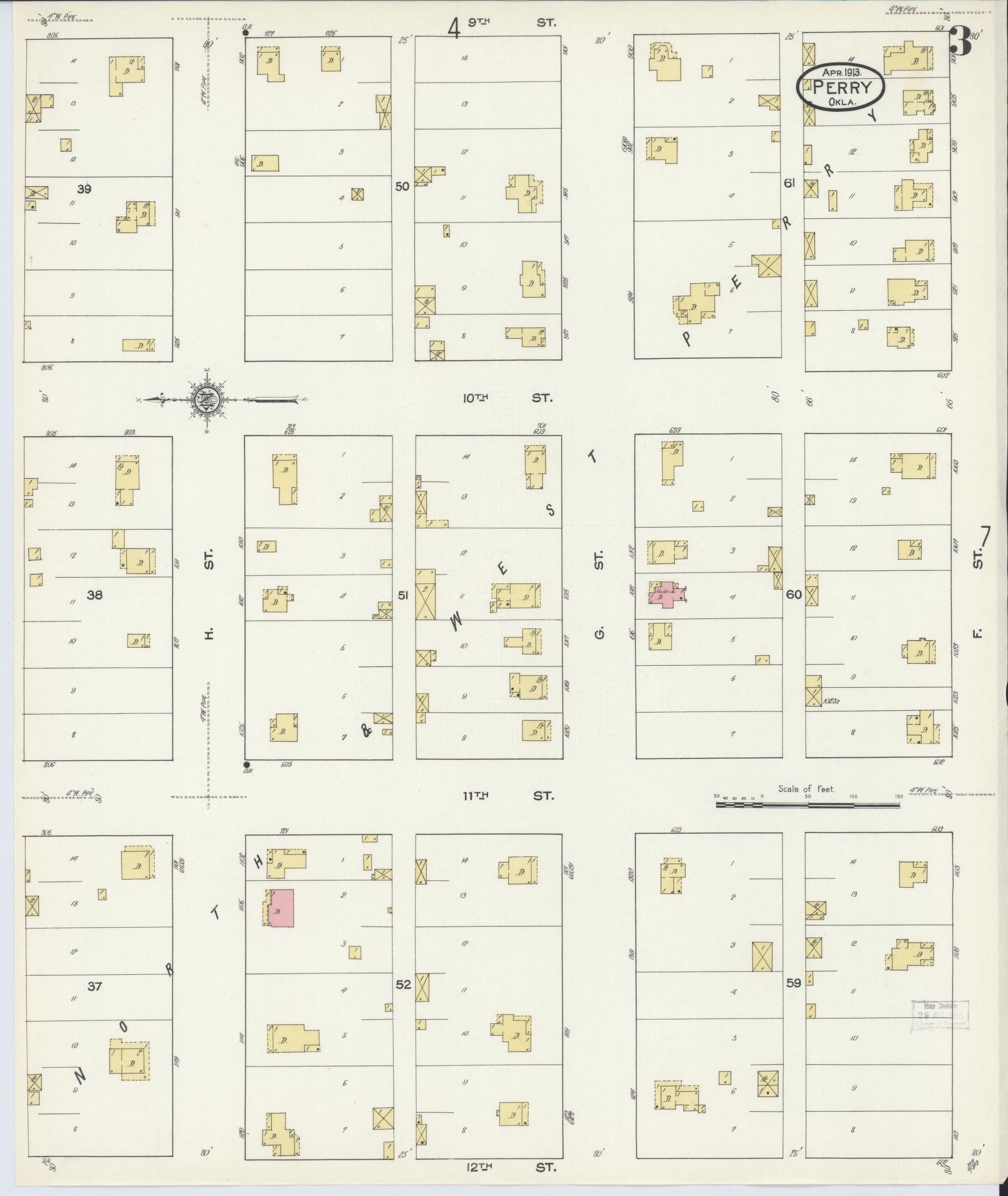 Sanborn Fire Insurance Map from Perry, Noble County, Oklahoma (1913), Sheet #0003 - Complete Map Set gallery image, historic Sanborn map, vintage wall art, Oklahoma Oklahoma