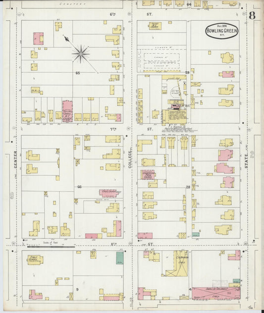 Sanborn Fire Insurance Map from Bowling Green, Warren County, Kentucky (1895), Sheet #0008 - Historic Sanborn Fire Insurance Map Print, vintage old map wall art, antique decor, genealogy gift, Kentucky Kentucky map