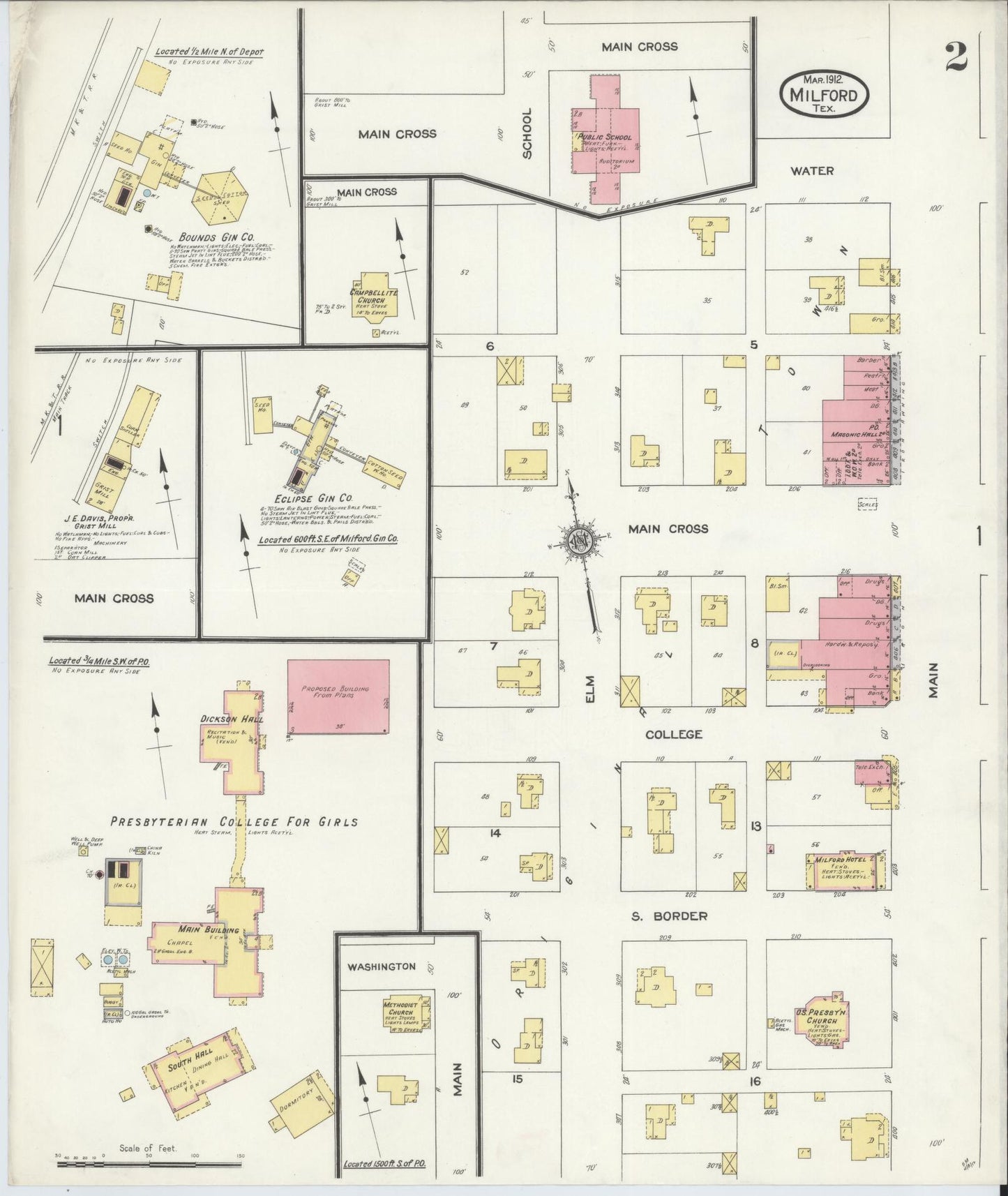 Sanborn Fire Insurance Map from Milford, Ellis County, Texas (1912), Sheet #0002 - Historic Sanborn Fire Insurance Map Print, vintage old map wall art, antique decor, genealogy gift, Texas Texas map