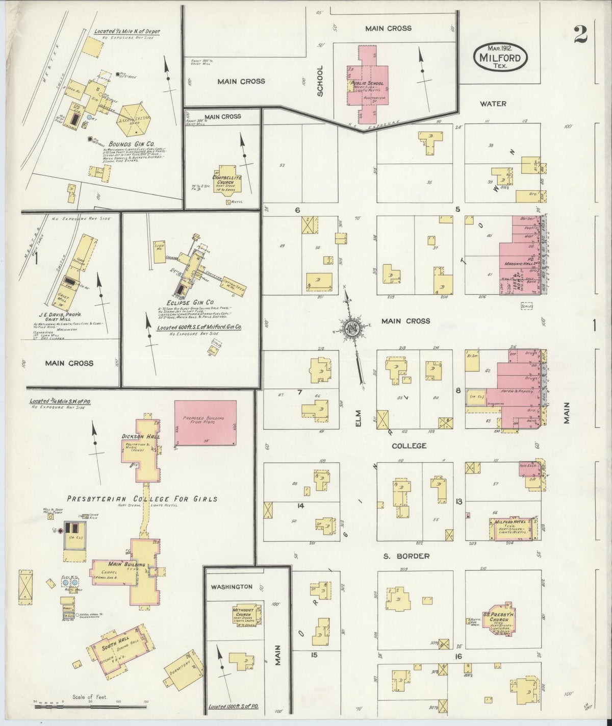 Sanborn Fire Insurance Map from Milford, Ellis County, Texas (1912), Sheet #0002 - Historic Sanborn Fire Insurance Map Print, vintage old map wall art, antique decor, genealogy gift, Texas Texas map