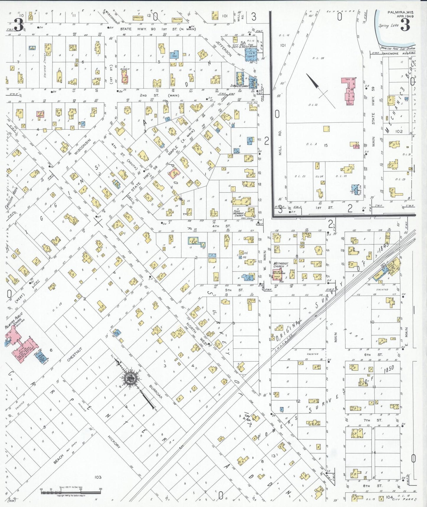 Sanborn Fire Insurance Map from Palmyra, Jefferson County, Wisconsin (1949), Sheet #0003 - Complete Map Set gallery image, historic Sanborn map, vintage wall art, Wisconsin Wisconsin