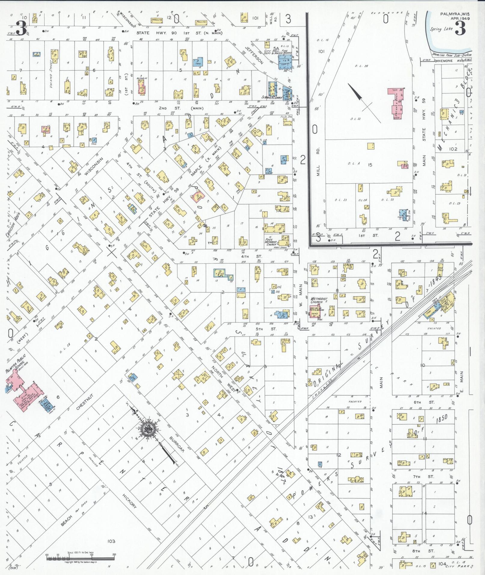 Sanborn Fire Insurance Map from Palmyra, Jefferson County, Wisconsin (1949), Sheet #0003 - Complete Map Set gallery image, historic Sanborn map, vintage wall art, Wisconsin Wisconsin