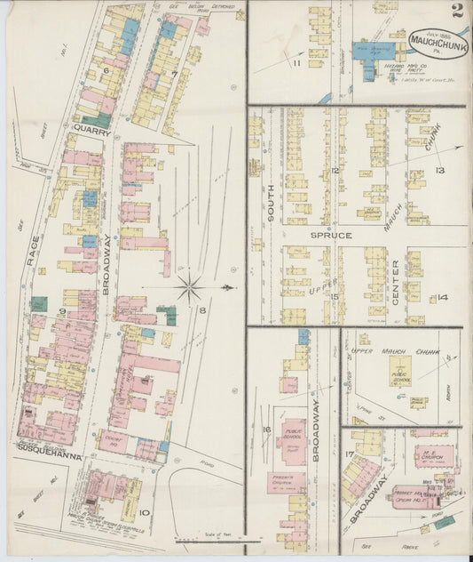 Sanborn Fire Insurance Map from Mauch Chunk, Carbon County, Pennsylvania (1885), Sheet #0002 - Historic Sanborn Fire Insurance Map Print, vintage old map wall art, antique decor, genealogy gift, Pennsylvania Pennsylvania map