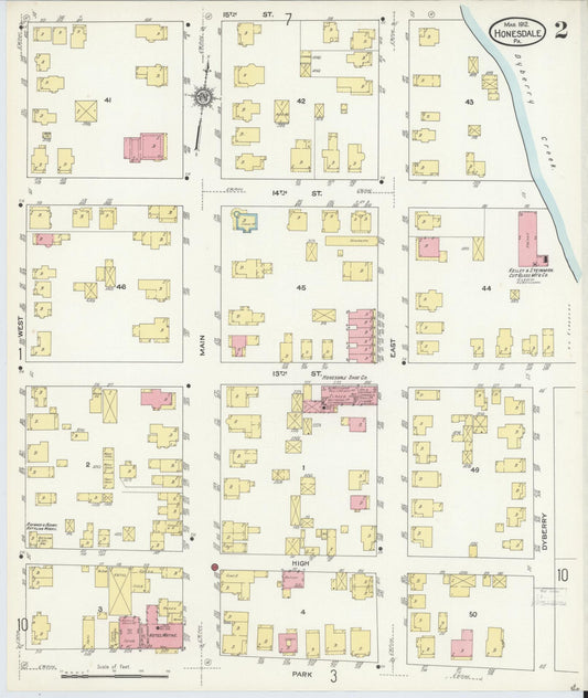 Sanborn Fire Insurance Map from Honesdale, Wayne County, Pennsylvania (1912), Sheet #0002 - Historic Sanborn Fire Insurance Map Print, vintage old map wall art, antique decor, genealogy gift, Pennsylvania Pennsylvania map