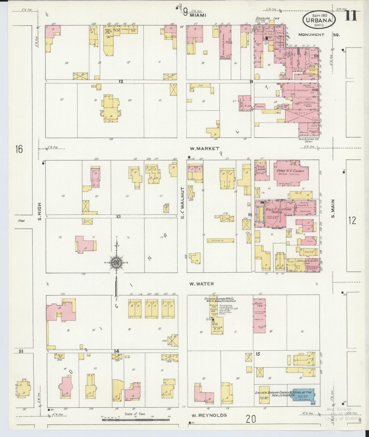 Sanborn Fire Insurance Map from Urbana, Champaign County, Ohio (1910), Sheet #0011 - Complete Map Set gallery image, historic Sanborn map, vintage wall art, Ohio Ohio