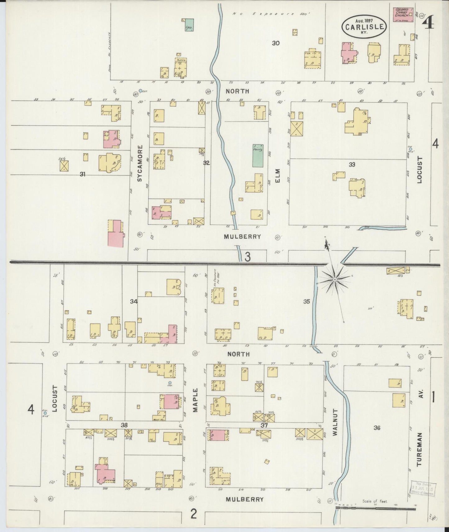Sanborn Fire Insurance Map from Carlisle, Nicholas County, Kentucky (1897), Sheet #0004 - Historic Sanborn Fire Insurance Map Print, vintage old map wall art, antique decor, genealogy gift, Kentucky Kentucky map